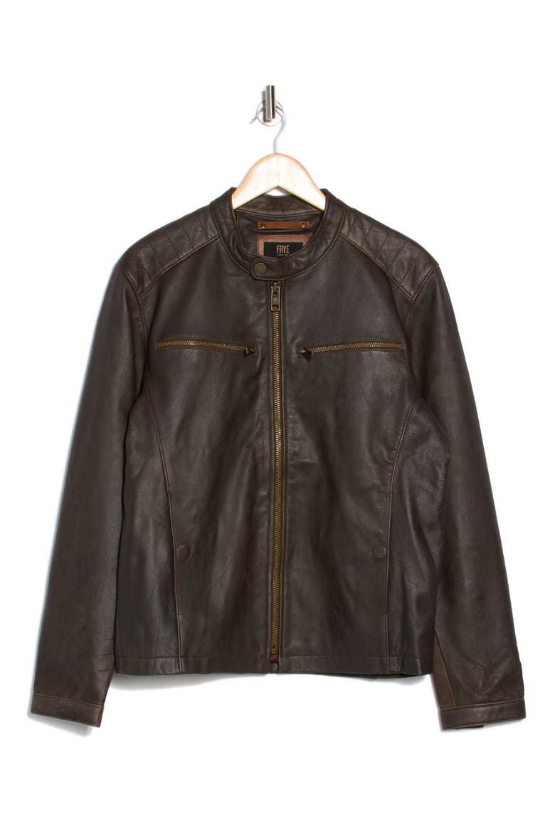 Cafe Racer Leather Jacket, Alternate, color, DARK BROWN