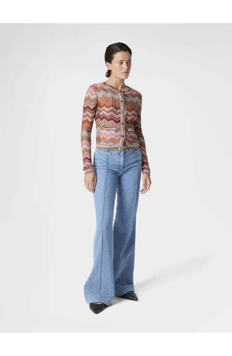Missoni Denim Flared Trousers With Cuffed Hem And Center Crease, Alternate, color, Green& Brown
