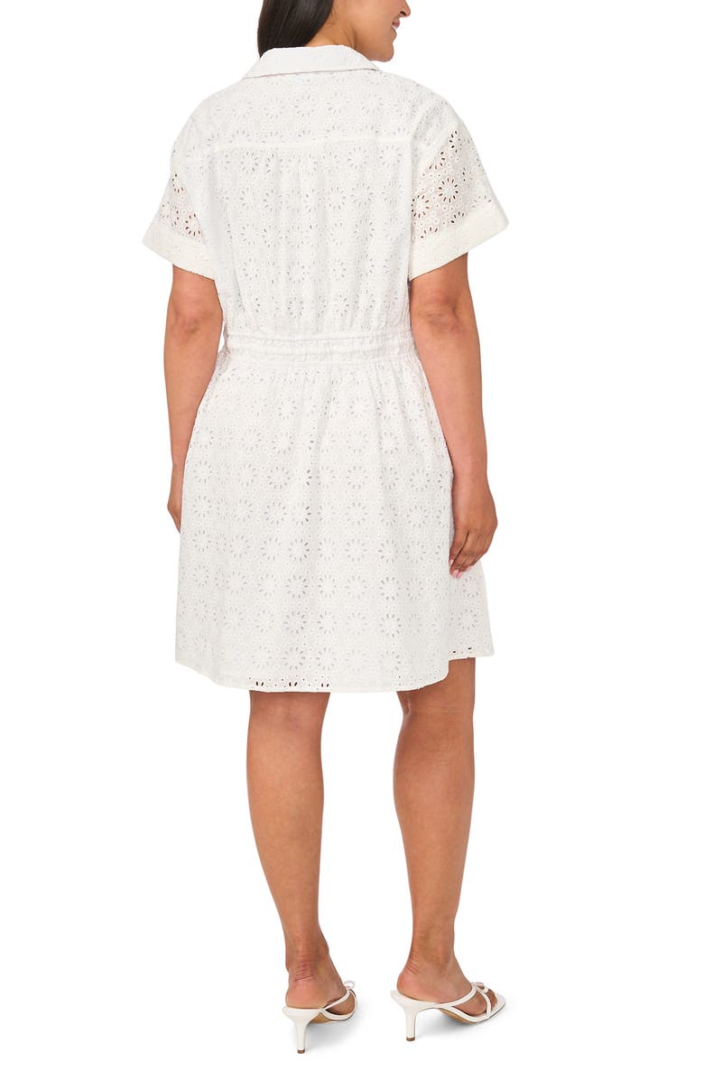 CeCe Short Sleeve Cotton Eyelet Shirtdress, Alternate, color, Ultra White