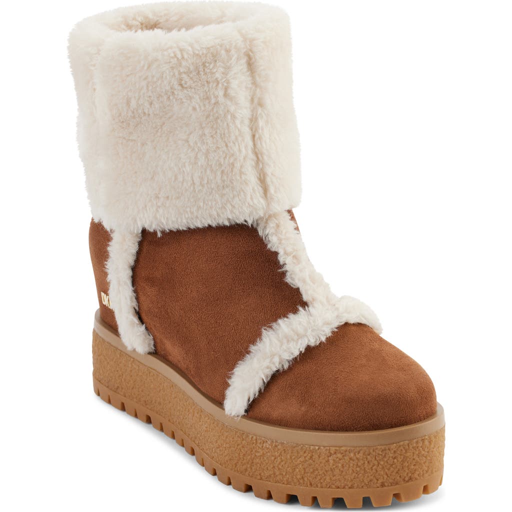 Dkny Sancia Faux Fur Lined Platform Boot In Brown