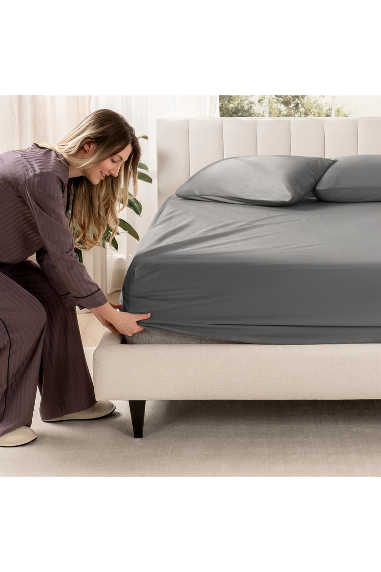 400 Thread Count Organic Cotton Sateen Fitted Sheet - Split Head King, Alternate, color, Grey
