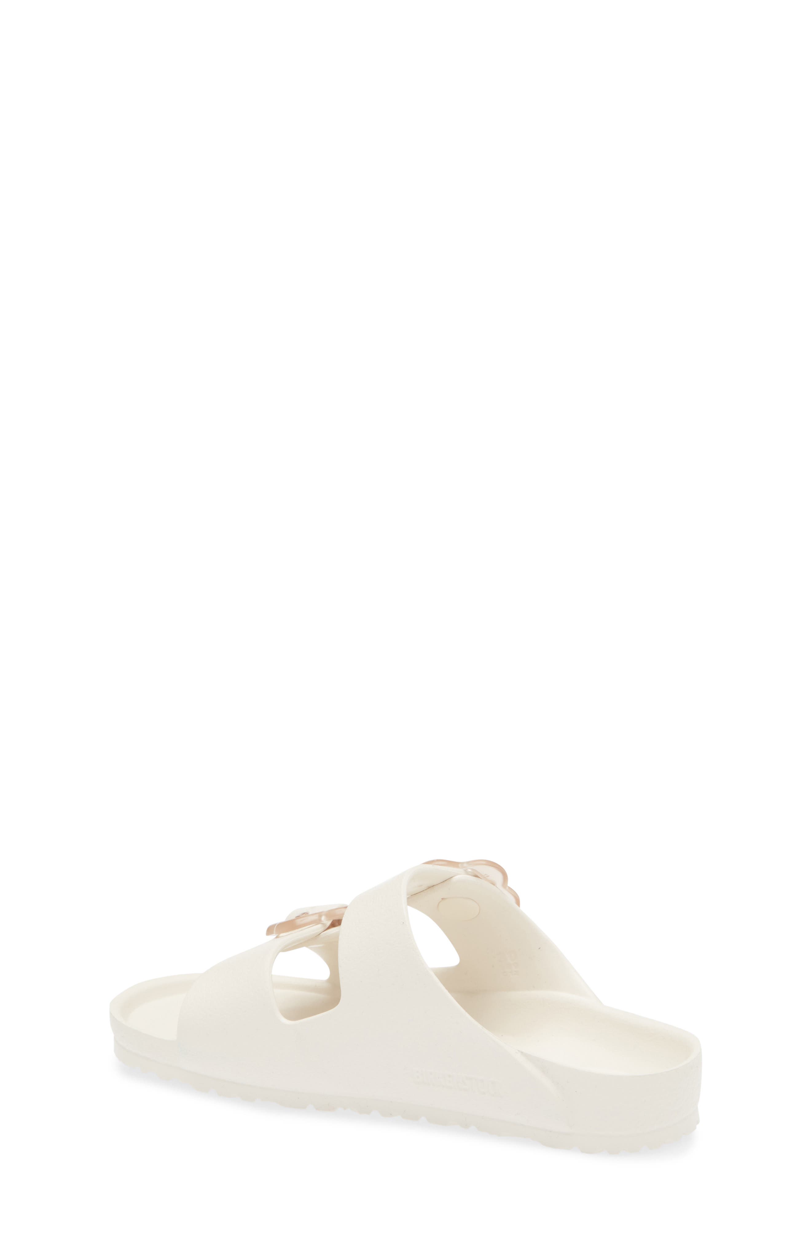 Birkenstock Kids' Arizona Flower Buckle Slide Sandal, Alternate, color, Eggshell