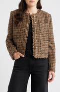 Bernardo Fringe Crop Cotton Tweed Jacket