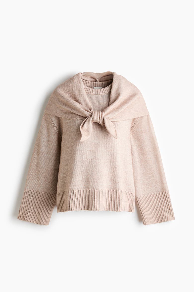 Mama Loose-Fit Sweater With Scarf, Alternate, color, Light beige