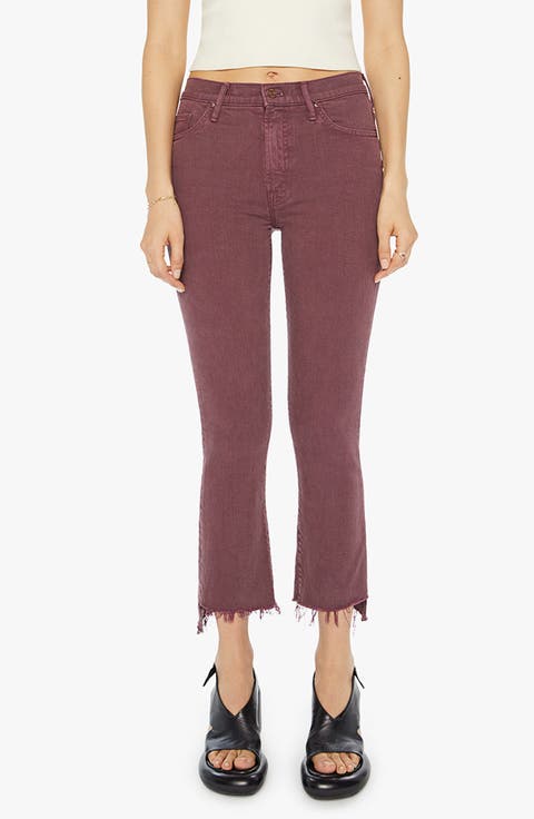 The Insider Frayed Step Hem Crop Bootcut Jeans (Mauve Wine)