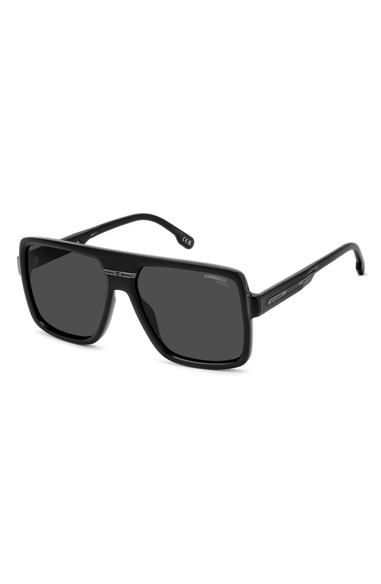 Carrera Eyewear Victory 58mm Rectangular Flat Top Sunglasses, Alternate, color, Ruthenium Black/ Grey Polar