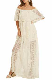 WISHLIST Lace Overlay Off the Shoulder Maxi Dress