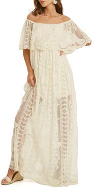 WISHLIST Lace Overlay Off the Shoulder Maxi Dress