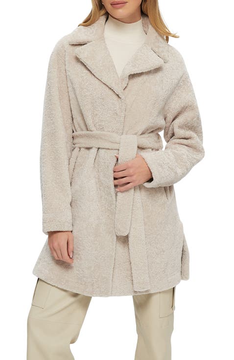 Reversible Textured Genuine Shearling Stroller, Belt