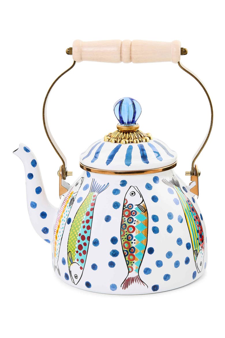 Go Fish Enameled Steel 2-Quart Tea Kettle, Main, color, BLUE