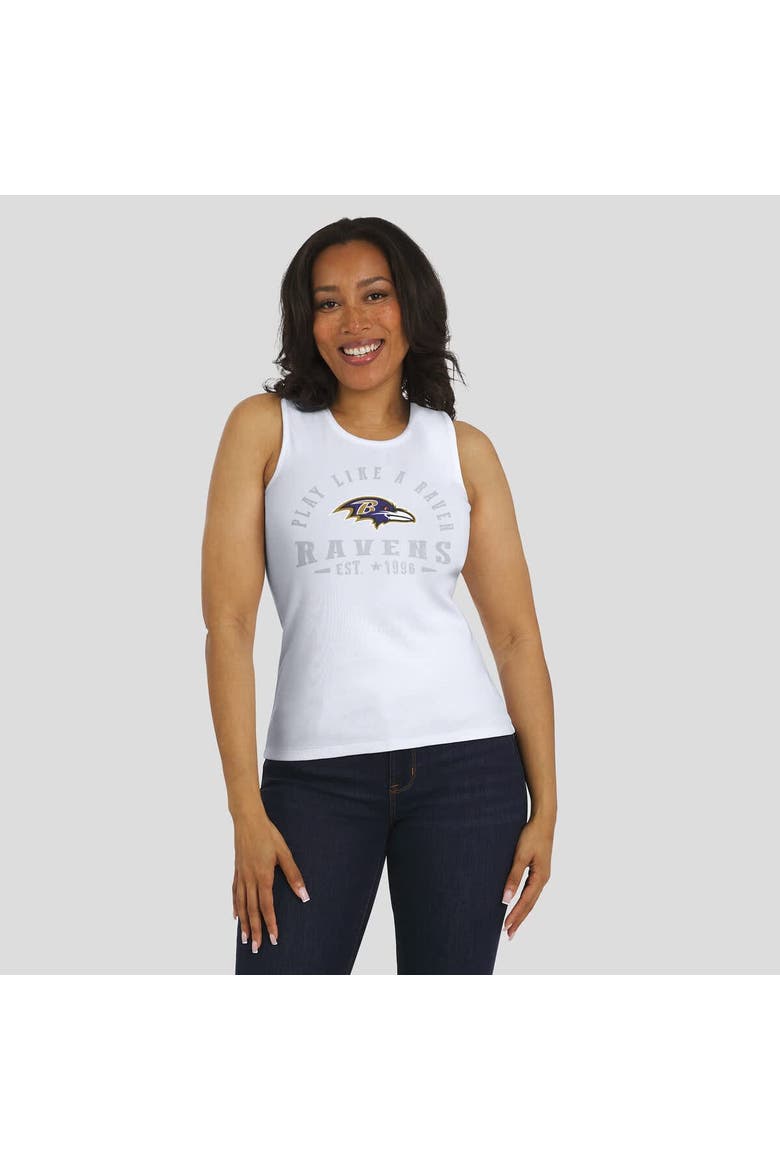 Women's WEAR by Erin Andrews  White Baltimore Ravens Ribbed Graphic Tank Top, Alternate, color, White