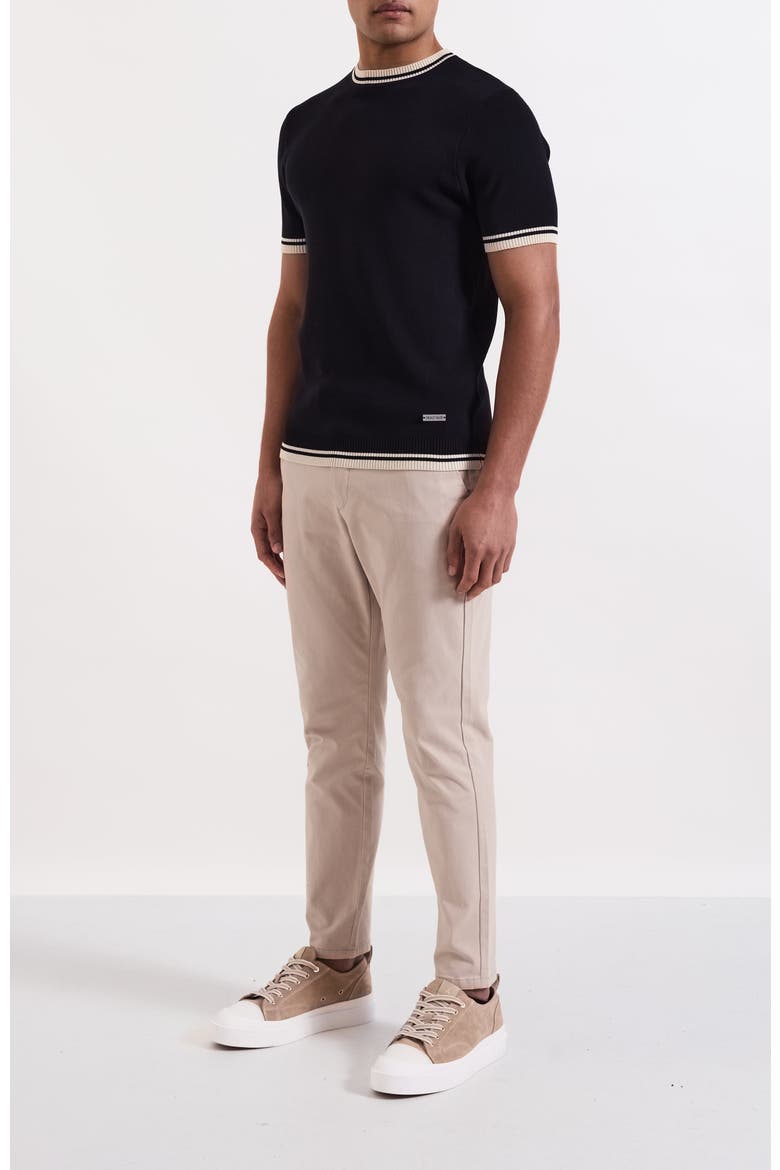 Riccio Slim Knit Tipped Tee, Alternate, color, Black