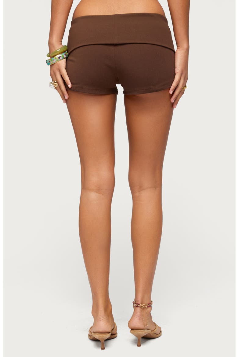 Masha Iridescent Button Low Rise Foldover Shorts, Alternate, color, BROWN