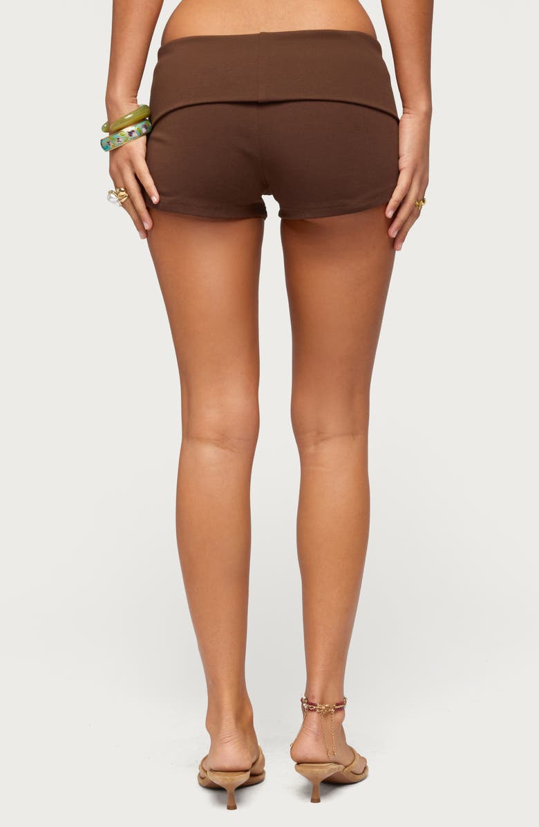 EDIKTED Masha Iridescent Button Low Rise Foldover Shorts, Alternate, color, Brown