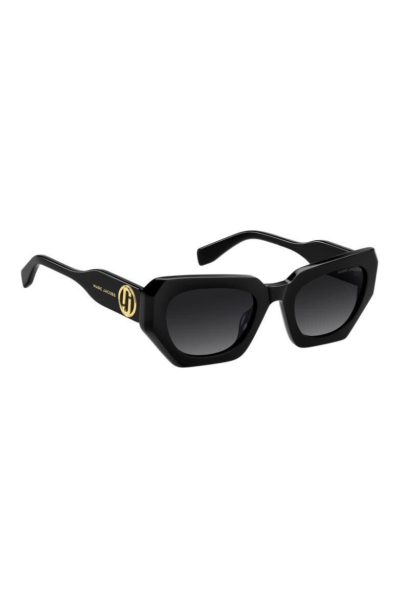 52mm Rectangular Geometric Sunglasses, Alternate, color, BLACK
