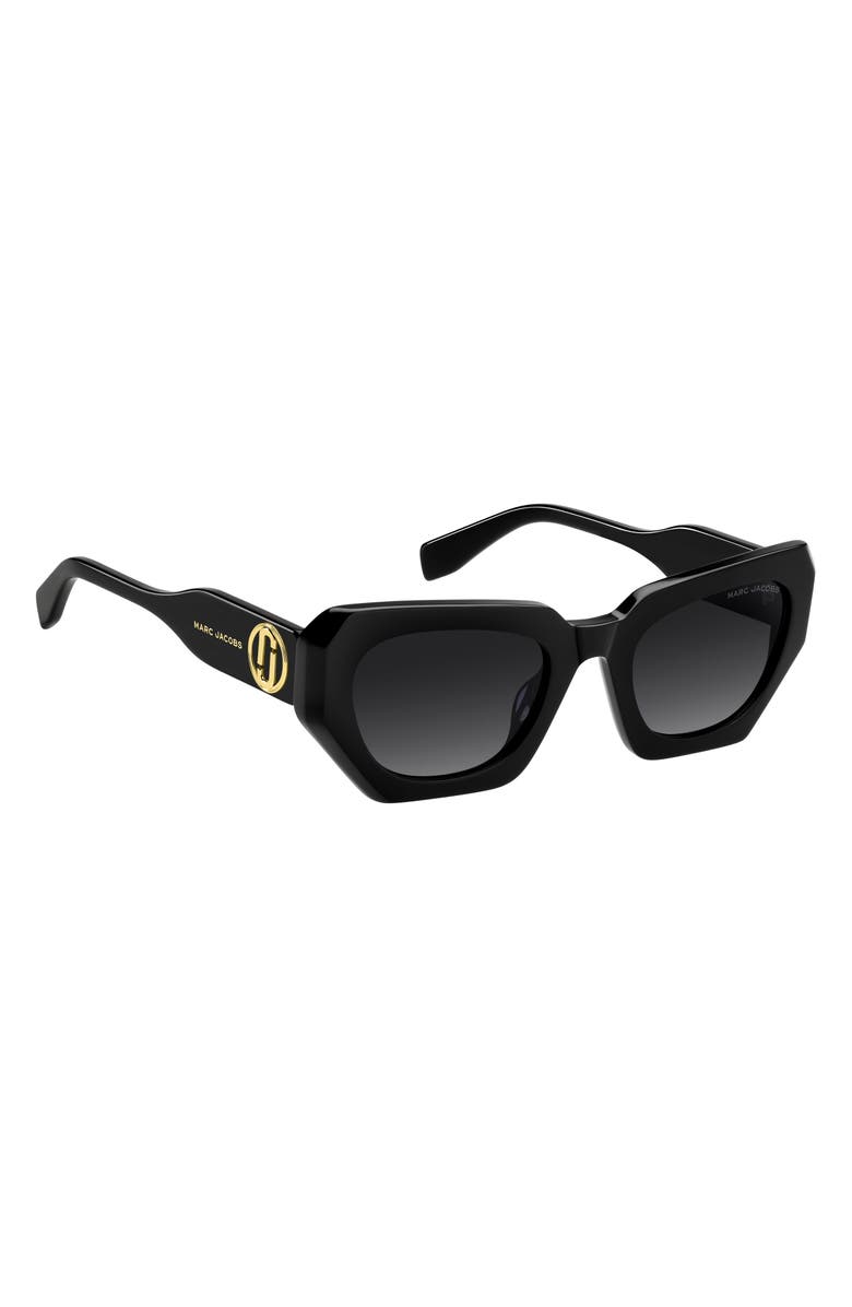 Marc Jacobs 52mm Rectangular Geometric Sunglasses, Alternate, color, Black