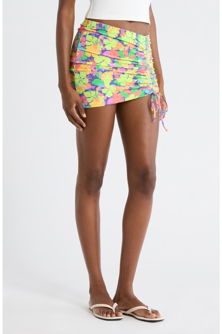 Ruched Tie Cover-Up Miniskirt, Alternate, color, NEON SUNSET