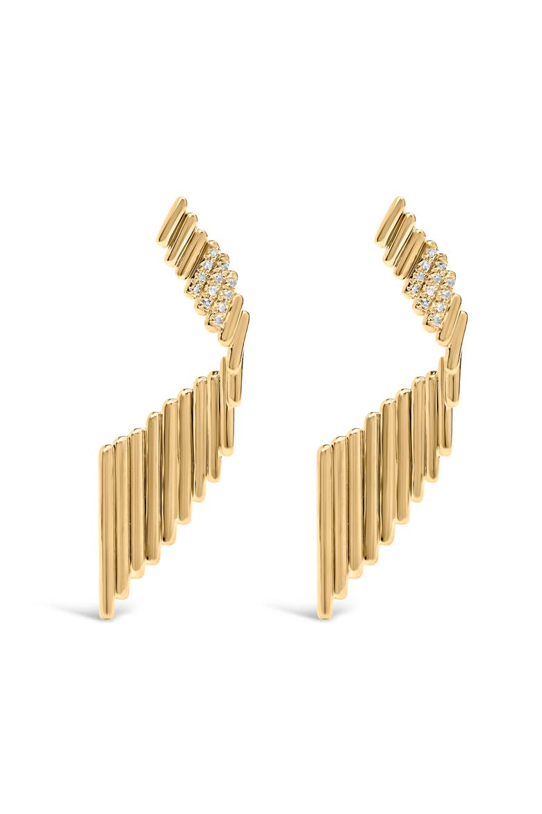 14K Yellow Gold Plated  Silver Sculpted Diamond Accent Drop Earrings, Main, color, Yellow