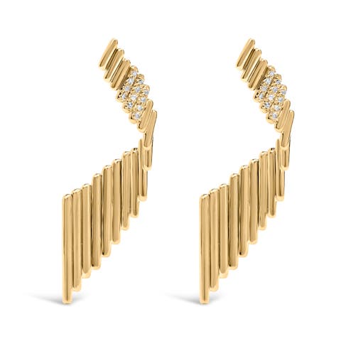 14K Yellow Gold Plated  Silver Sculpted Diamond Accent Drop Earrings