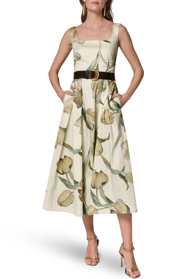 Floral Print A-Line Dress, Main, color, PANNACOTT