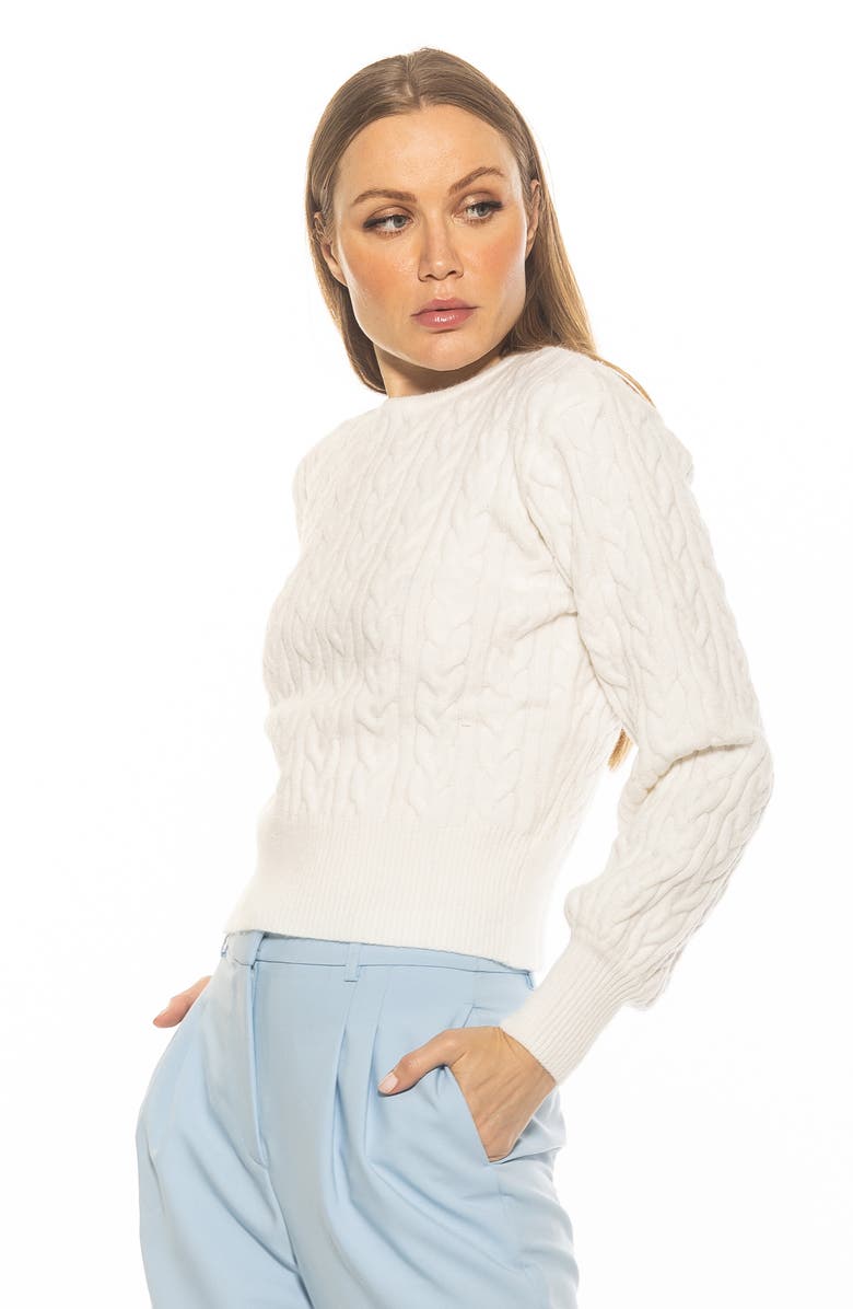 Alexia Admor Berli Balloon Sleeve Cable Knit Crop Sweater, Alternate, color, Ivory