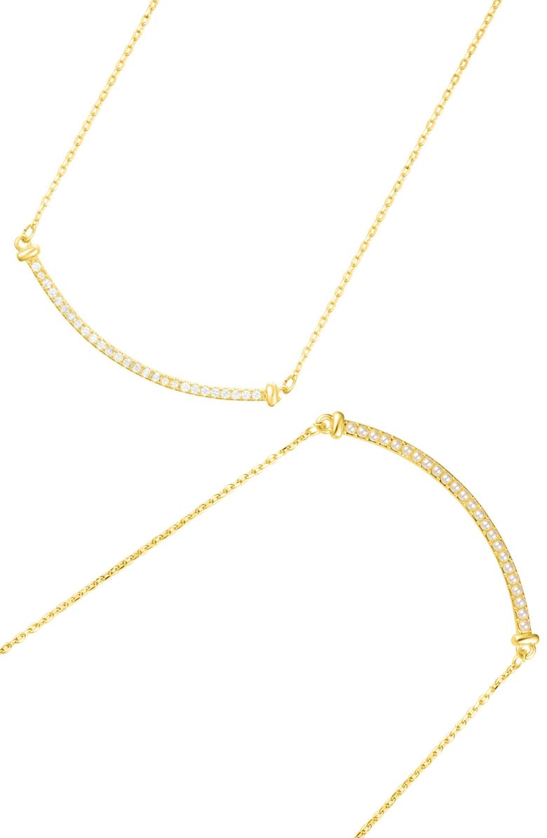 Adornia Set of 2 Faux Pearl & Crystal Curved Bar Necklaces, Main, color, Gold
