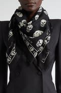 McQueen Skull Print Wool Fringe Scarf