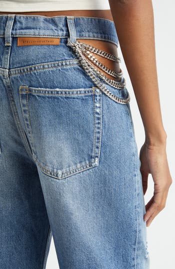 【送料&関税込】Stella McCartney Falabella Jeans STELLA MCCARTNEY + NET SUSTAIN Falabella chain-embellished