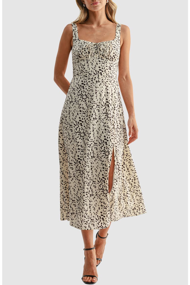 Square Neck Fit and Flare Midi Dress, Main, color, CREAM BROWN