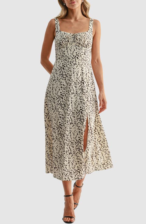 Square Neck Fit and Flare Midi Dress