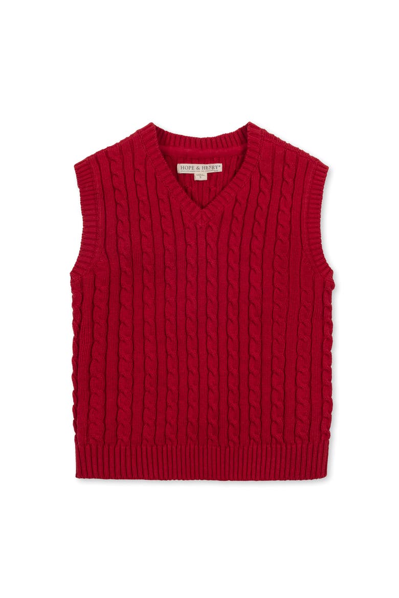 Kids' Organic V-Neck Cable Sweater Vest, Main, color, Red Cable