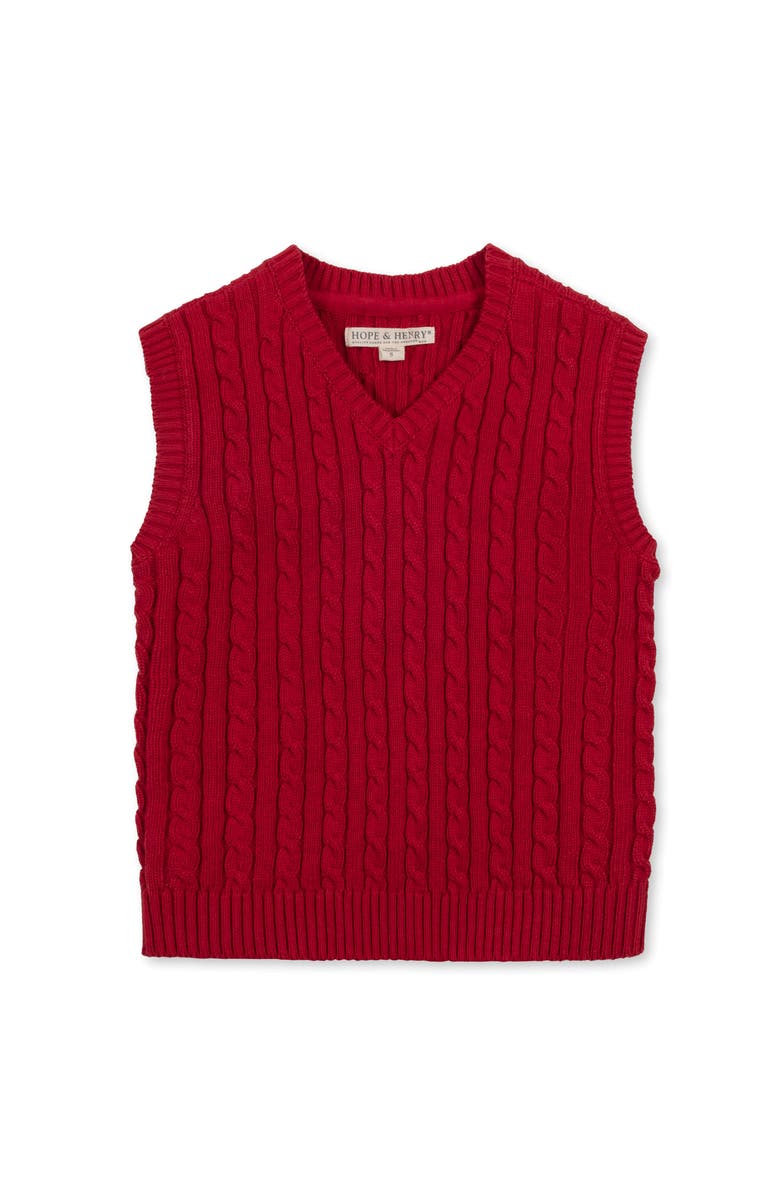 Hope & Henry Kids' Organic V-Neck Cable Sweater Vest, Main, color, Red Cable