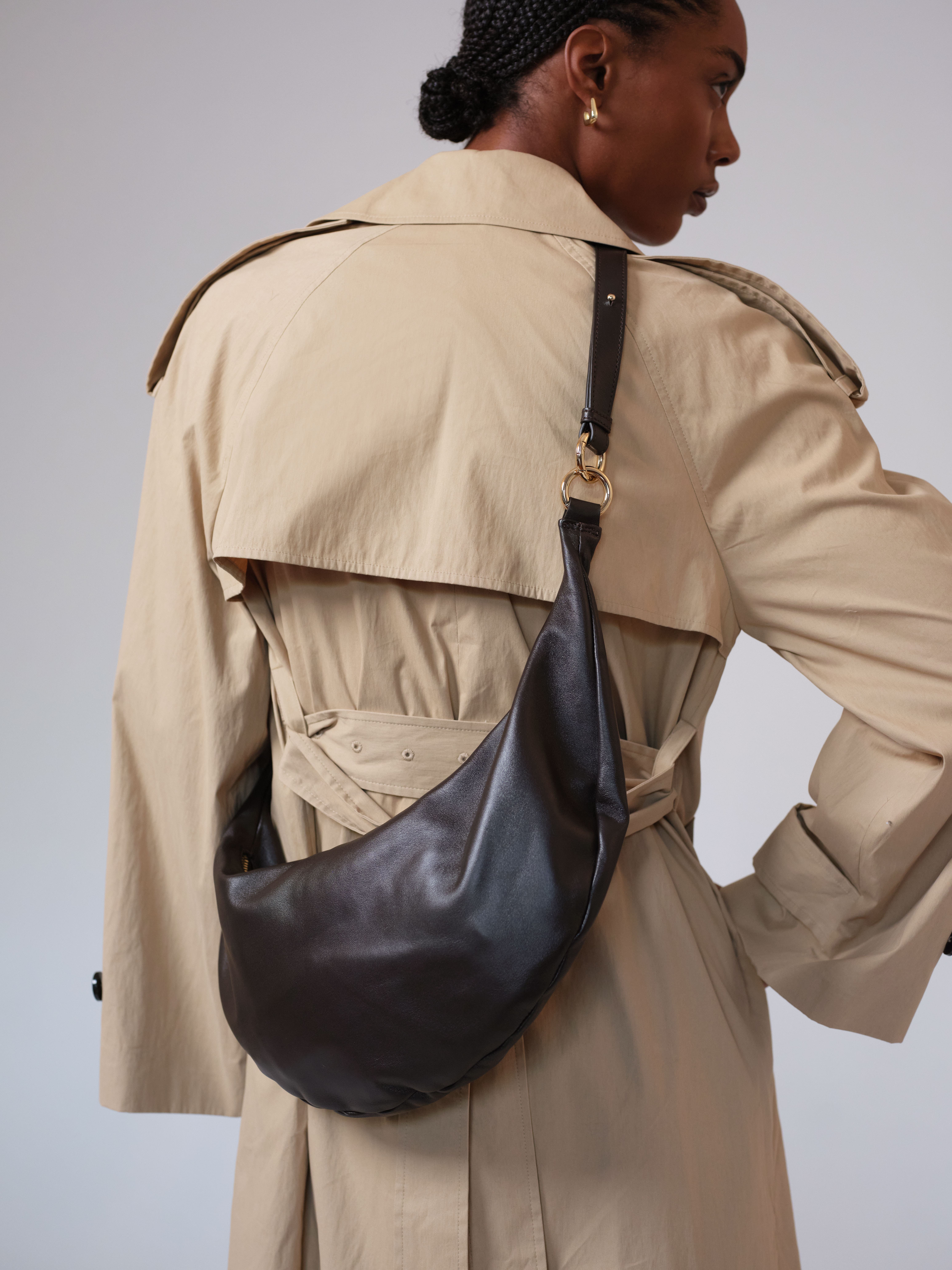 HYER GOODS Leather Convertible Hobo Crescent Ring Bag, Alternate, color, Chocolate