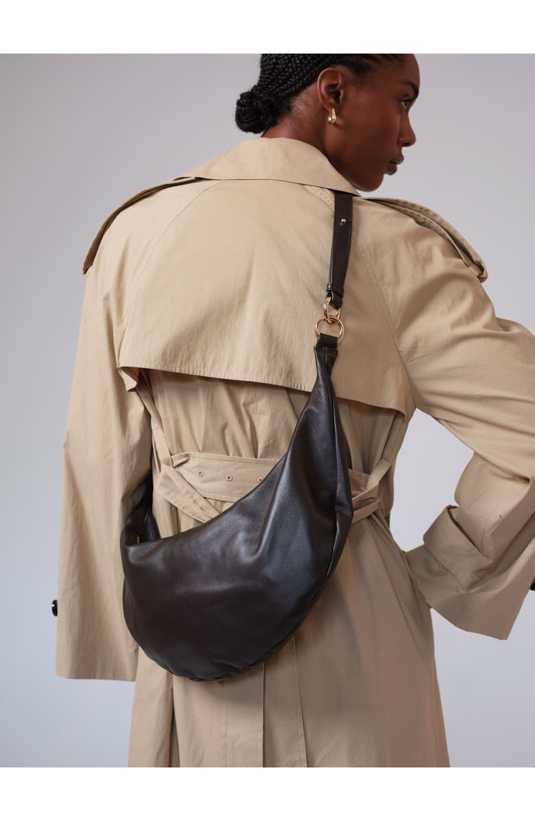 HYER GOODS Leather Convertible Hobo Crescent Ring Bag, Alternate, color, Chocolate