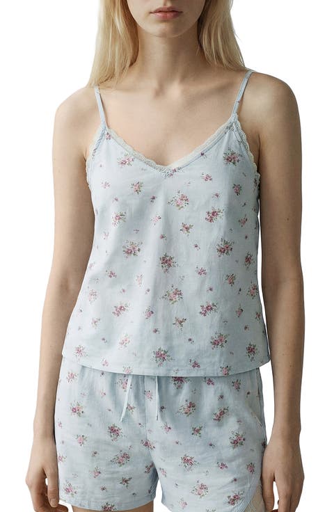 Floral Lace Trim Cotton Short Pajamas