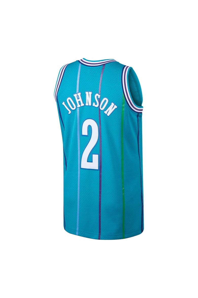 Men's Mitchell & Ness Larry Johnson Teal Charlotte Hornets 1992/93 Hardwood Classics Swingman Jersey, Alternate, color, Teal