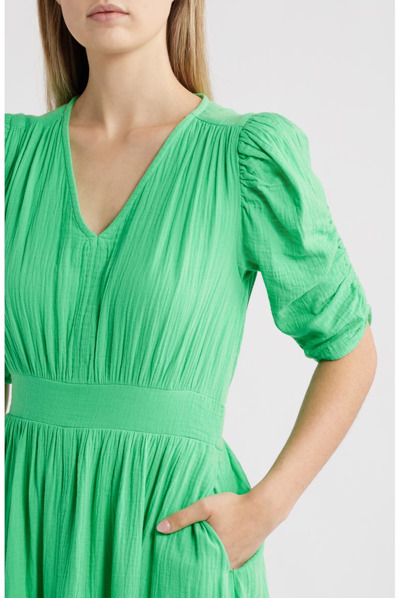 Puff Sleeve Ruffle Hem Gauze Maxi Dress, Alternate, color, GREEN CELTIC