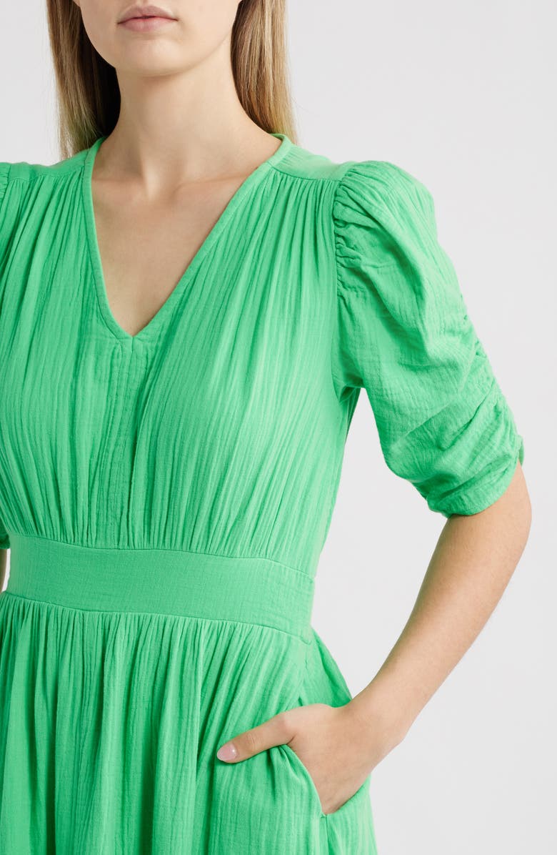 Caslon<sup>®</sup> Puff Sleeve Ruffle Hem Gauze Maxi Dress, Alternate, color, Green Celtic