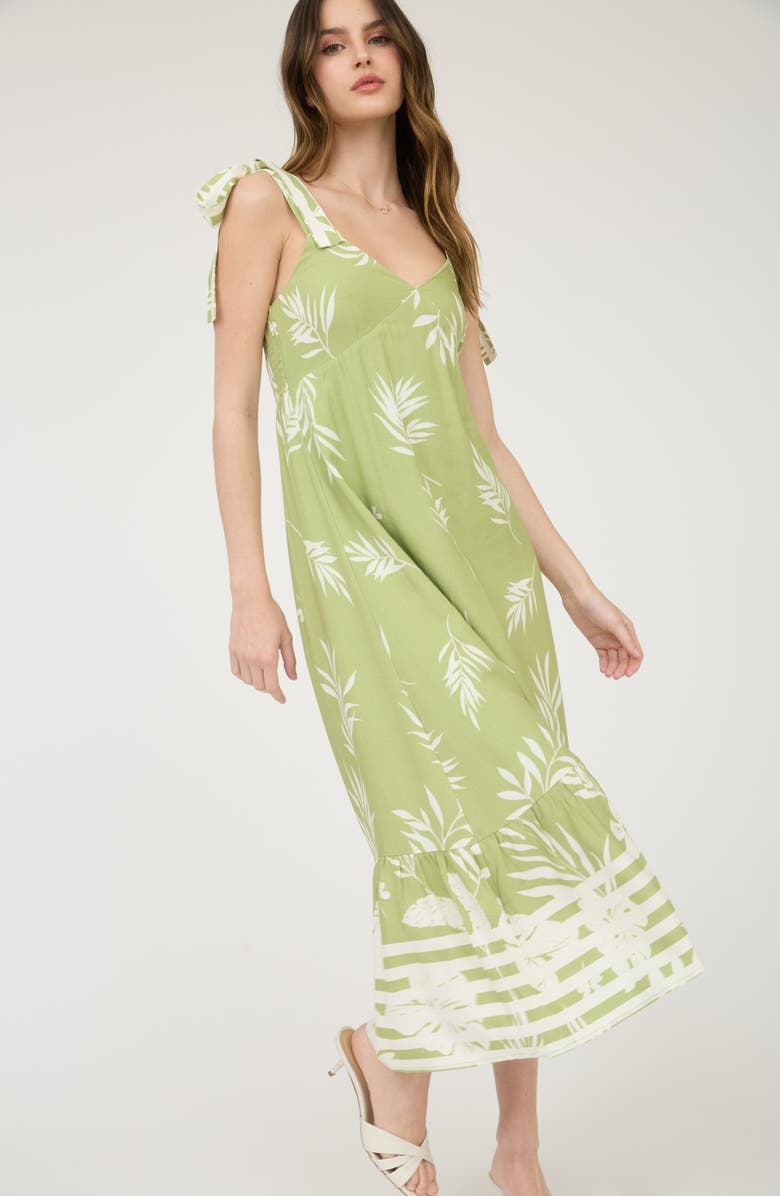 AUGUST SKY Shoulder Tie Midi Dress, Alternate, color, Light Olive