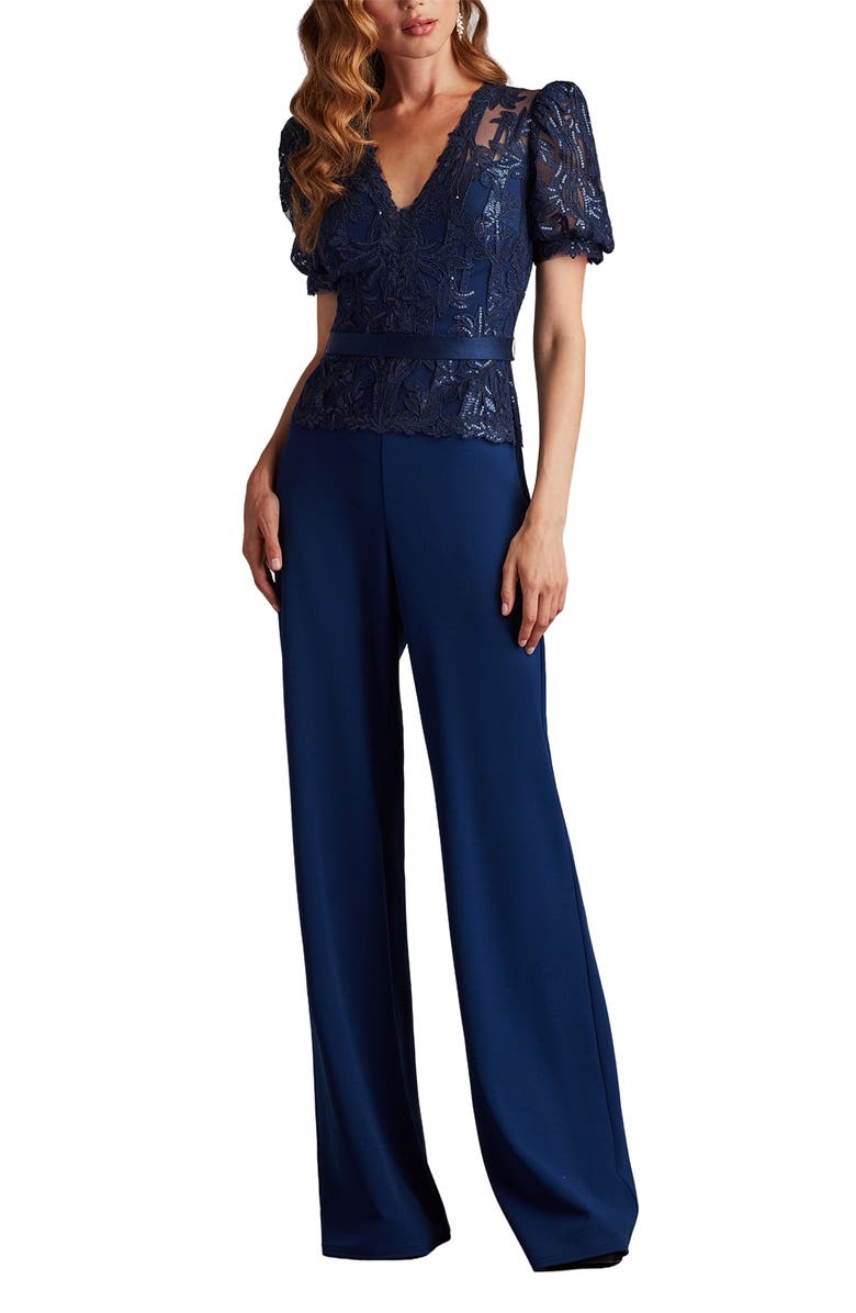 Tadashi Shoji Beaded Bodice Jumpsuit, Alternate, color, Midnight