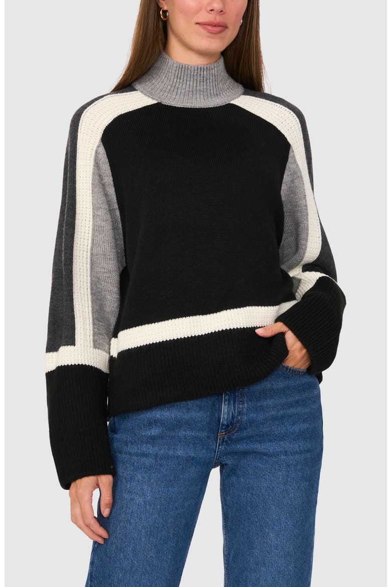 Colorblock Mock Neck Sweater, Main, color, RICH BLACK 060