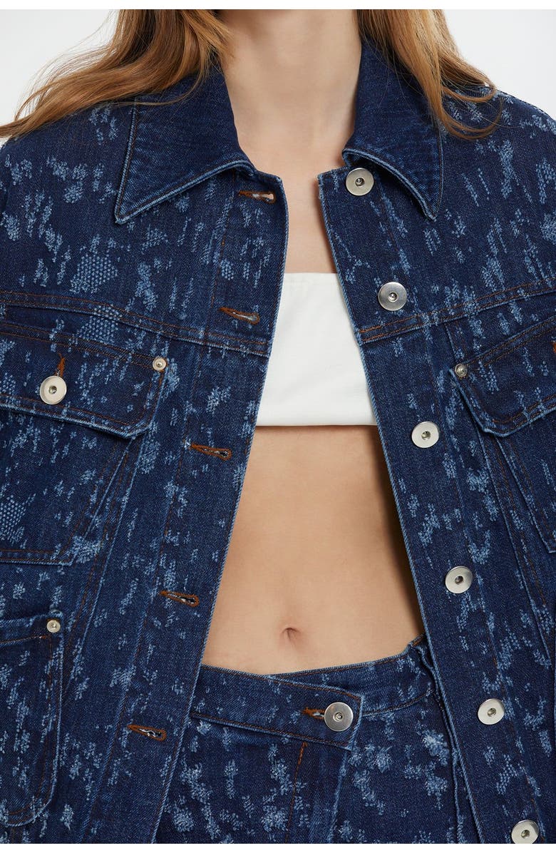 Gizia Patterned Navy Jean Jacket, Alternate, color, Navy