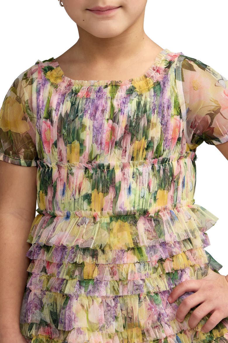Girls Floral Scoop Neck Ruffle Dress, Alternate, color, Yellow Multi