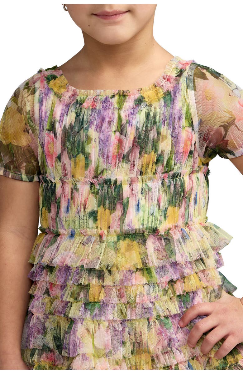 Mac Duggal Girls Floral Scoop Neck Ruffle Dress, Alternate, color, Yellow Multi