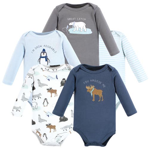 Hudson Baby Cotton Long-sleeve Bodysuits 5-pack In Blue