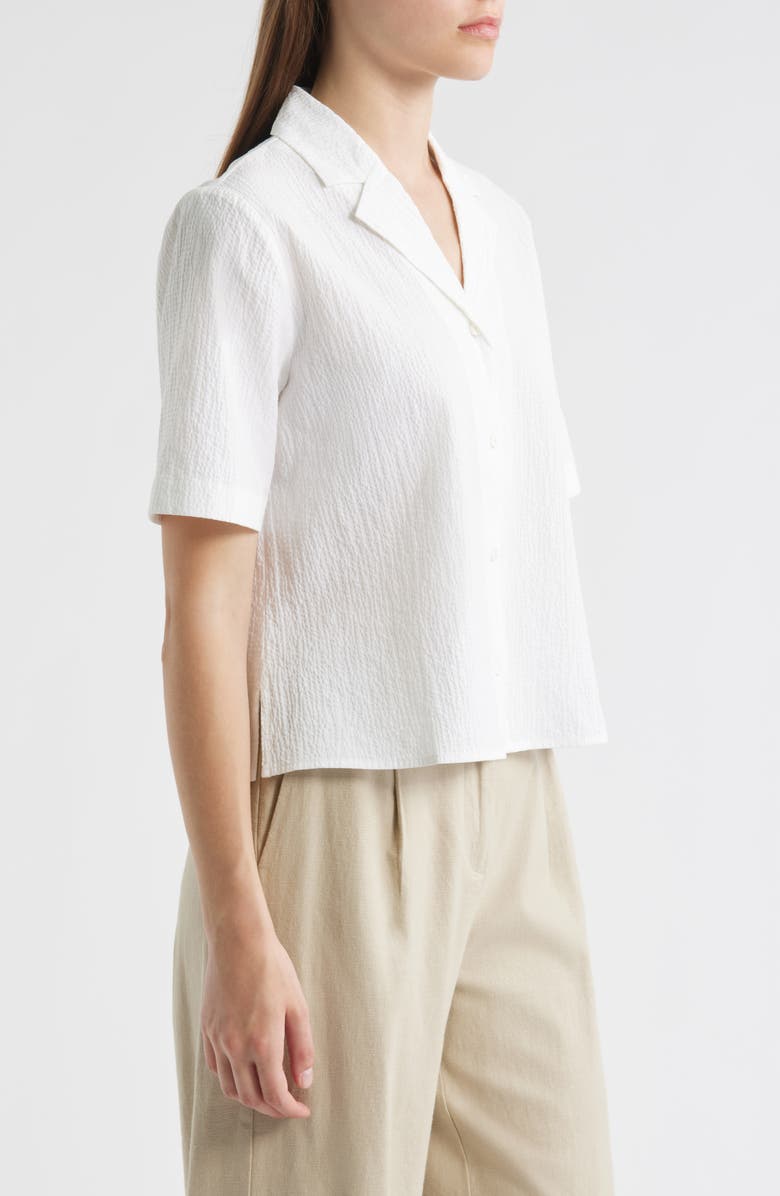 Eileen Fisher Notch Collar Stretch Organic Cotton Button-Up Shirt, Alternate, color, White