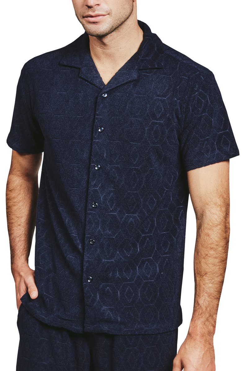 7 Diamonds Ponce Terry Cloth Camp Shirt, Main, color, Navy