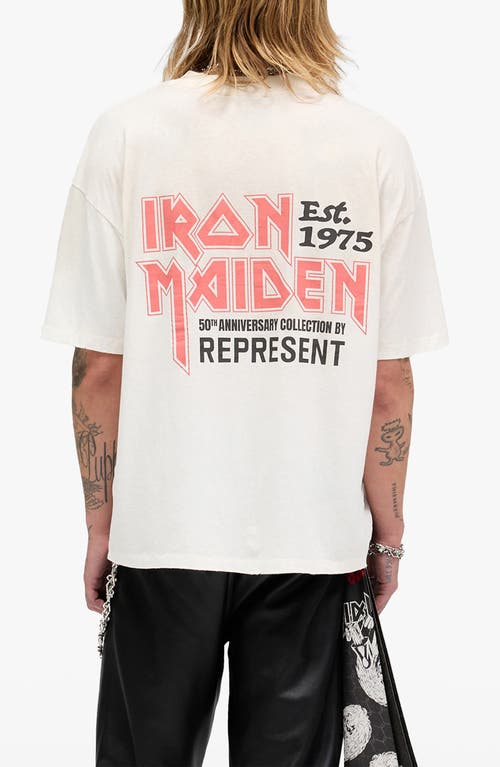 Represent White Crewneck T-shirt With Logo On Front And Rear In Cotton Blend Man In Metallic
