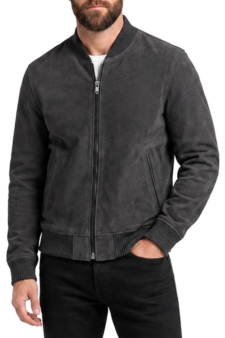 Classic Suede Bomber Jacket, Main, color, DARK GREY