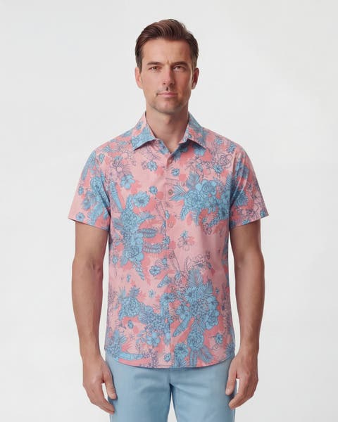 Mono Floral Mens Printed Button Up Shirt